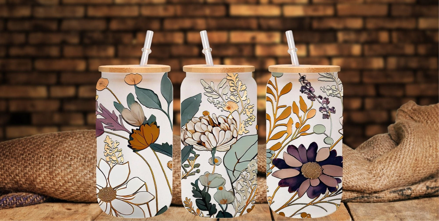 Boho Floral - UV DTF 16oz Libbey wrap