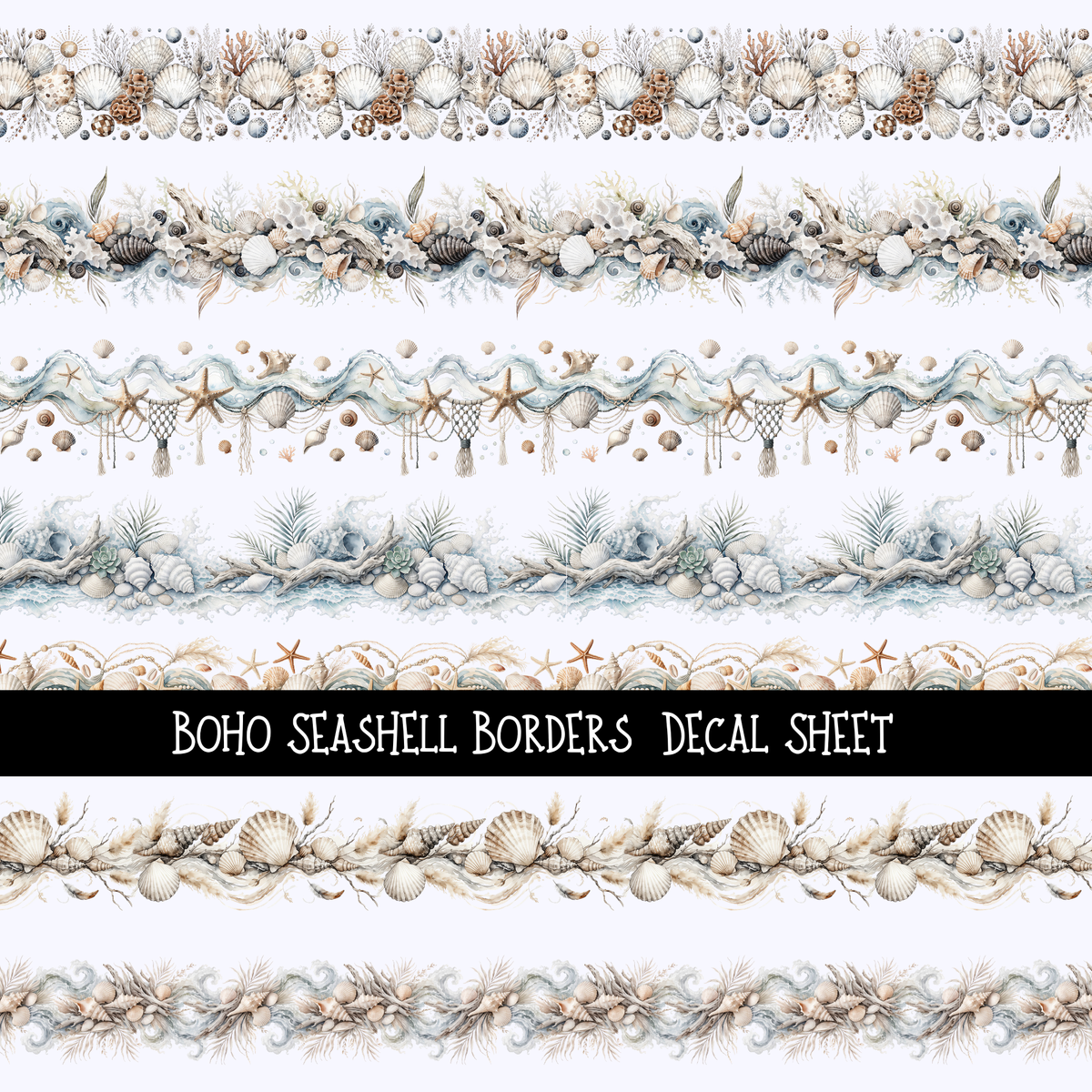 Boho Seashell Border - Uv Dtf Decal Sheet