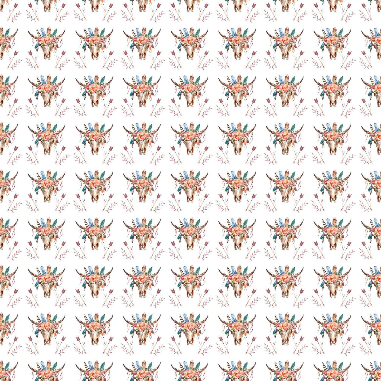 Boho Skulls And Flowers - Adhesive Vinyl 12x12 Sheet