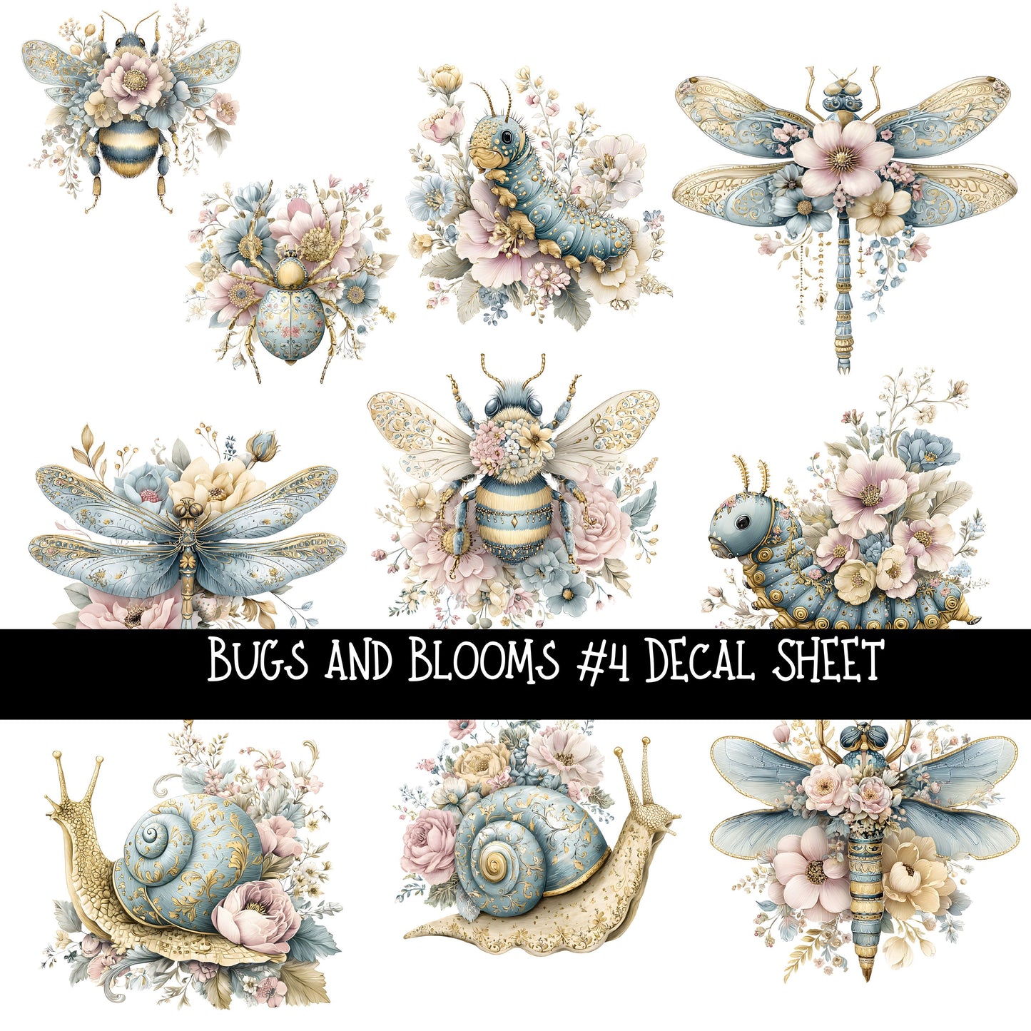 Bugs and Blooms UV DTF Decal sheets 4 design Options available