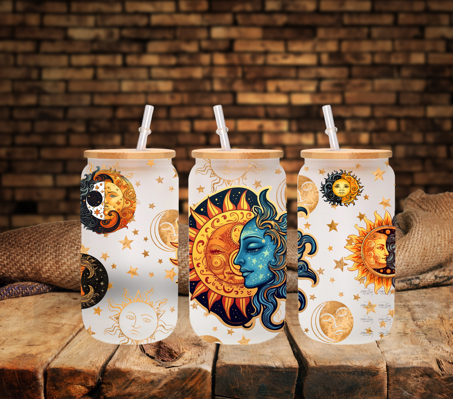 Celestial Sun and Moon - UV DTF 16oz Libbey wrap