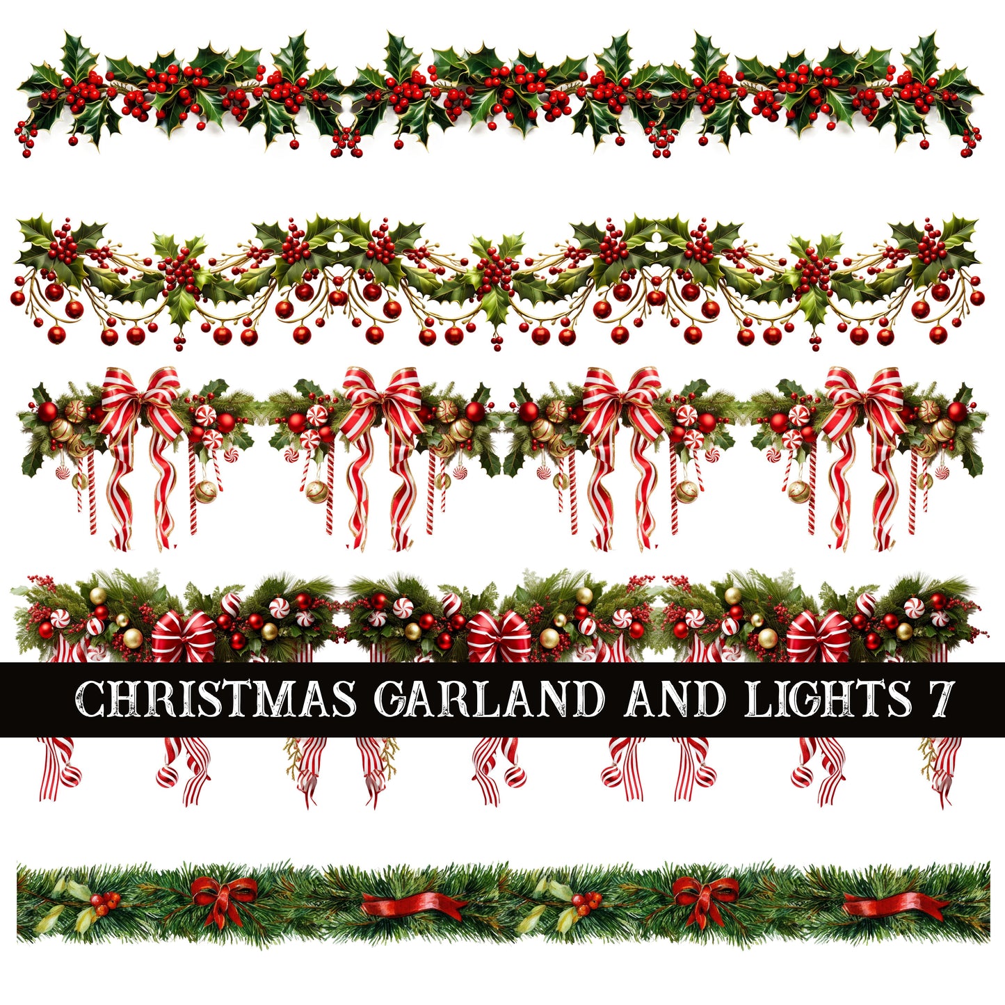 Christmas Garland and Lights Collection UV DTF Decal Sheets 7 Design sheets