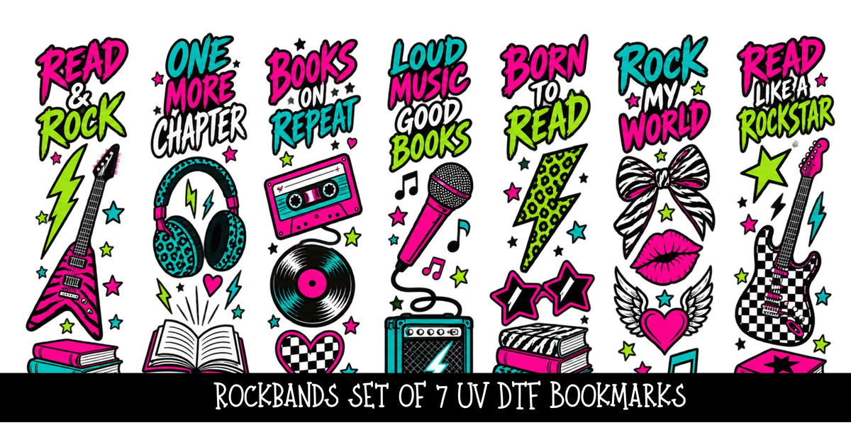 Rockbands Bookmark UV DTF Decal sheet- set of 7 Designs
