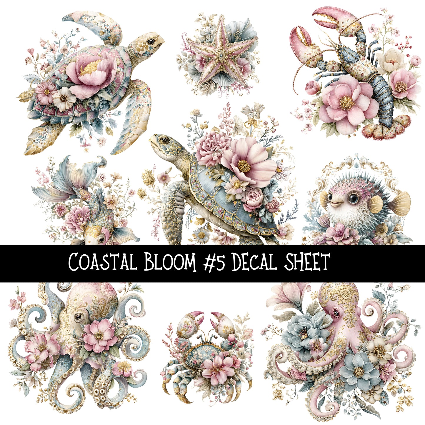 Coastal Bloom UV DTF Decal sheets 5 design Options available