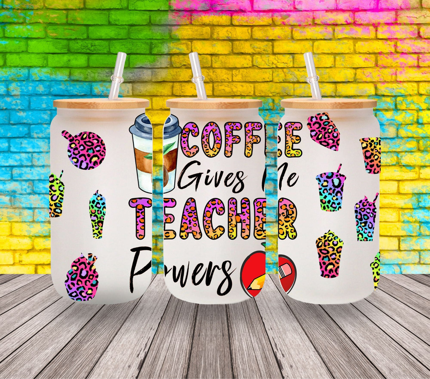 Coffee Gives me Teacher Powers - UV DTF 16oz Libbey wrap