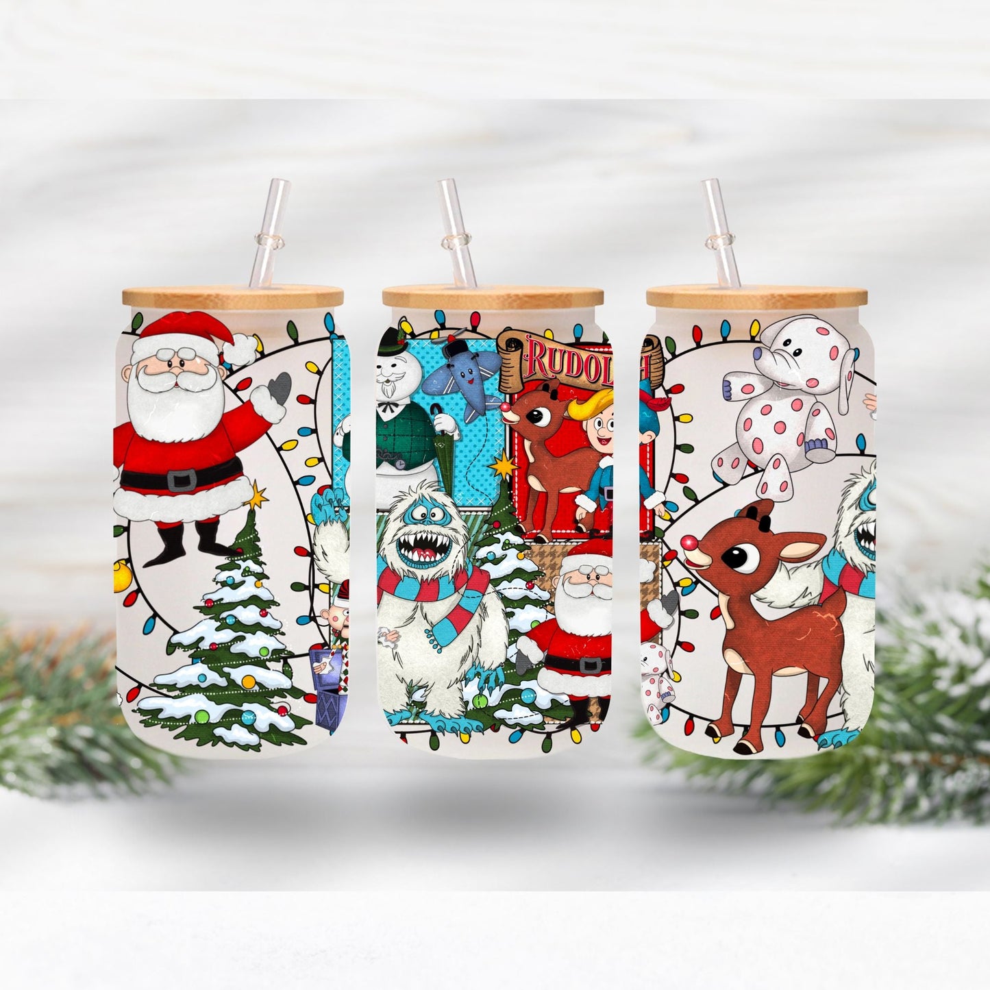 Rudolph the red nose reindeer - UV DTF 16oz Libbey wrap