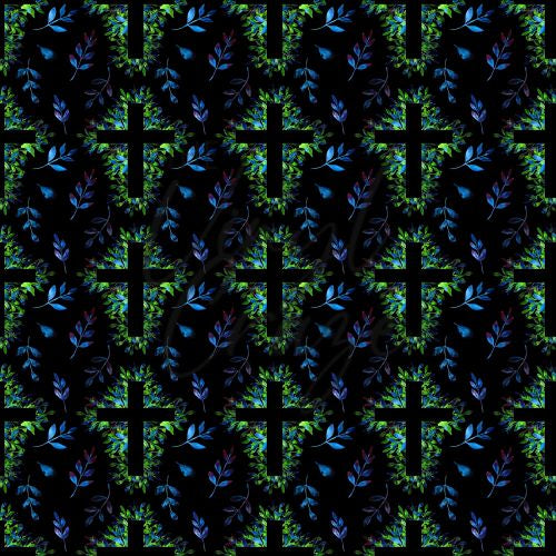 Cross With Leaves - Adhesive Vinyl 12x12 Sheet