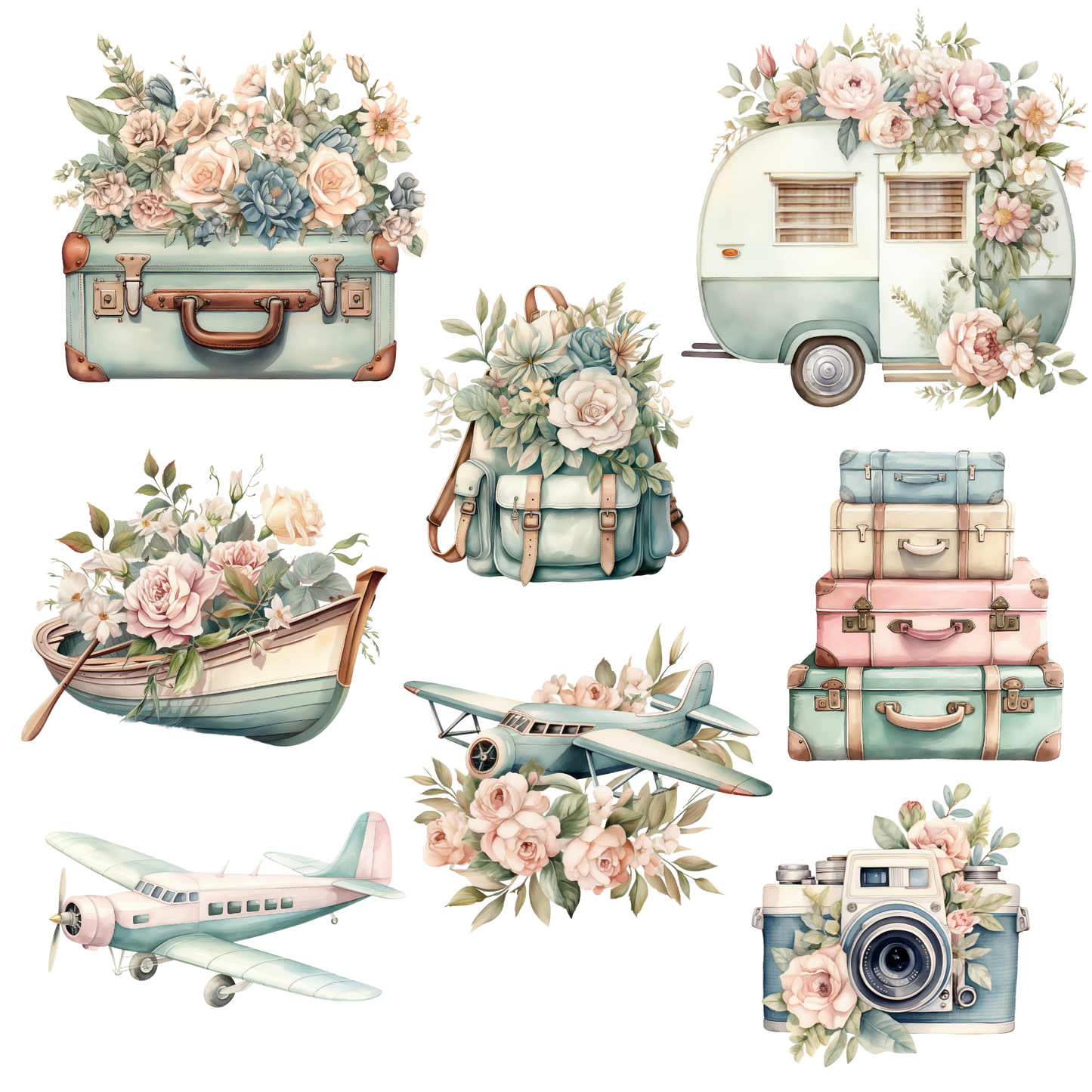 Vintage Floral Travel Decals - UV DTF Decal sheet