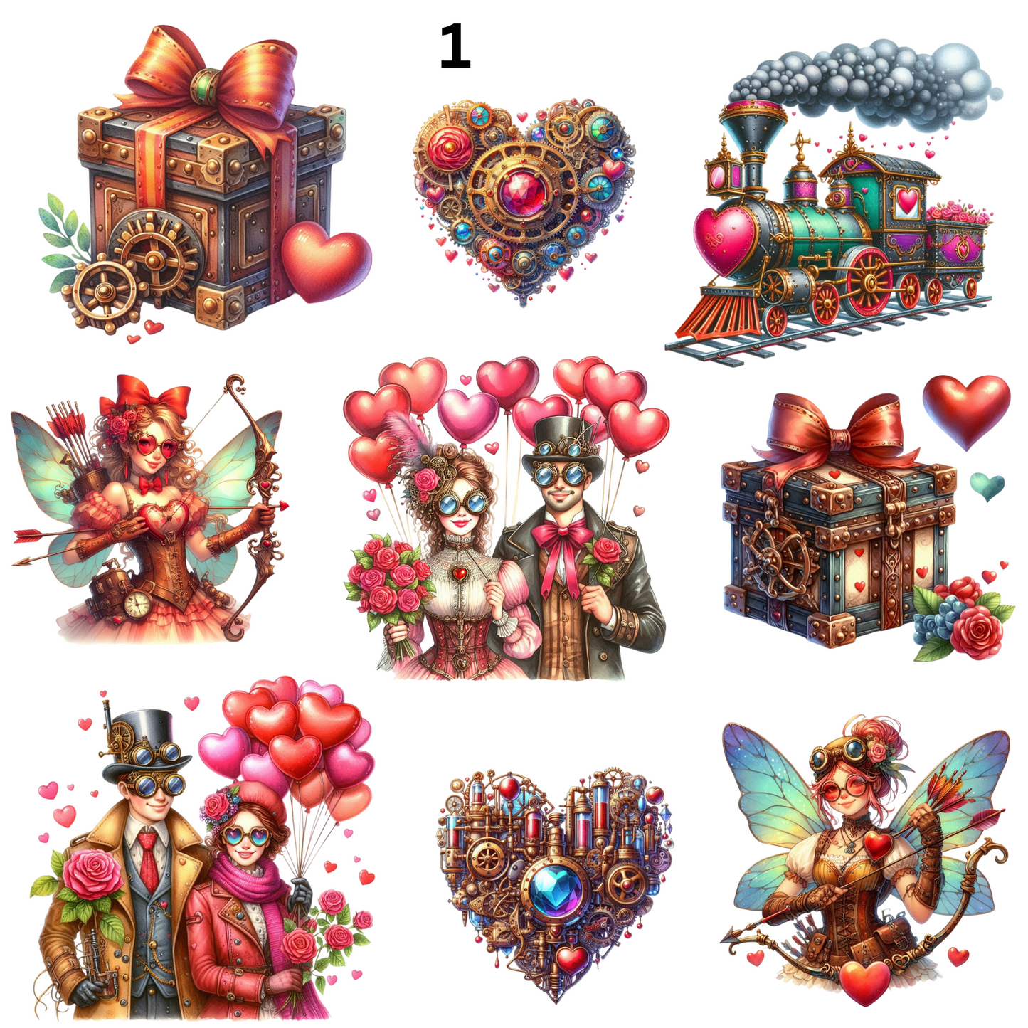 Valentines Day Steampunk - UV DTF Decal sheets