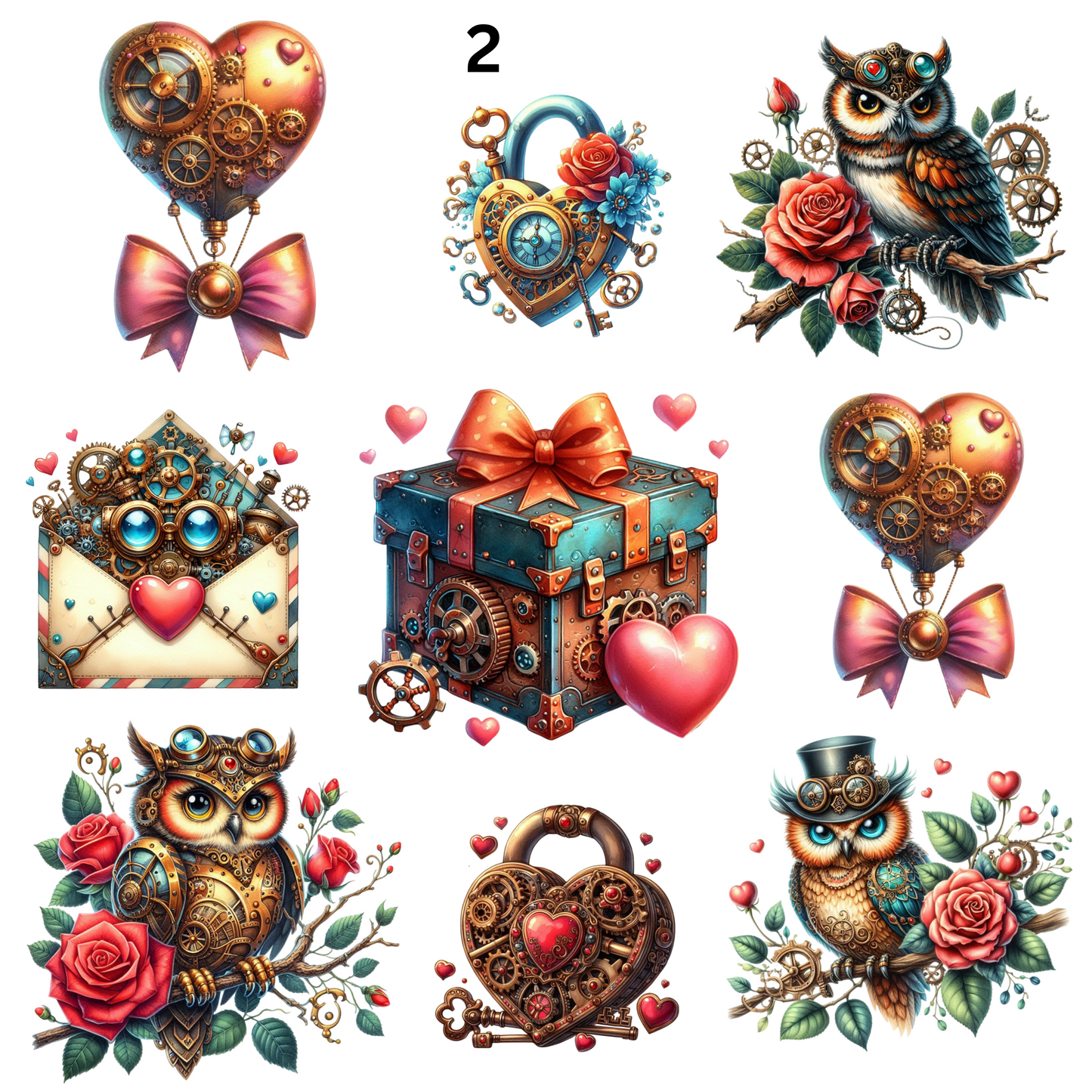 Valentines Day Steampunk - UV DTF Decal sheets