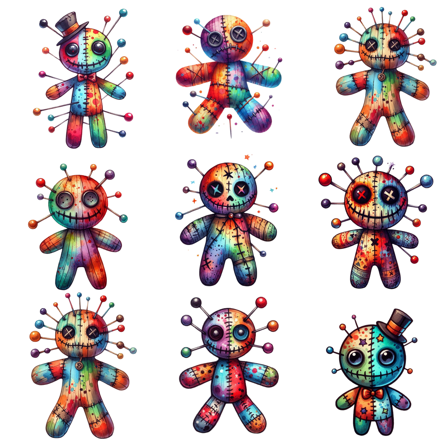 Rainbow Voodoo Dolls - UV DTF Decal sheets