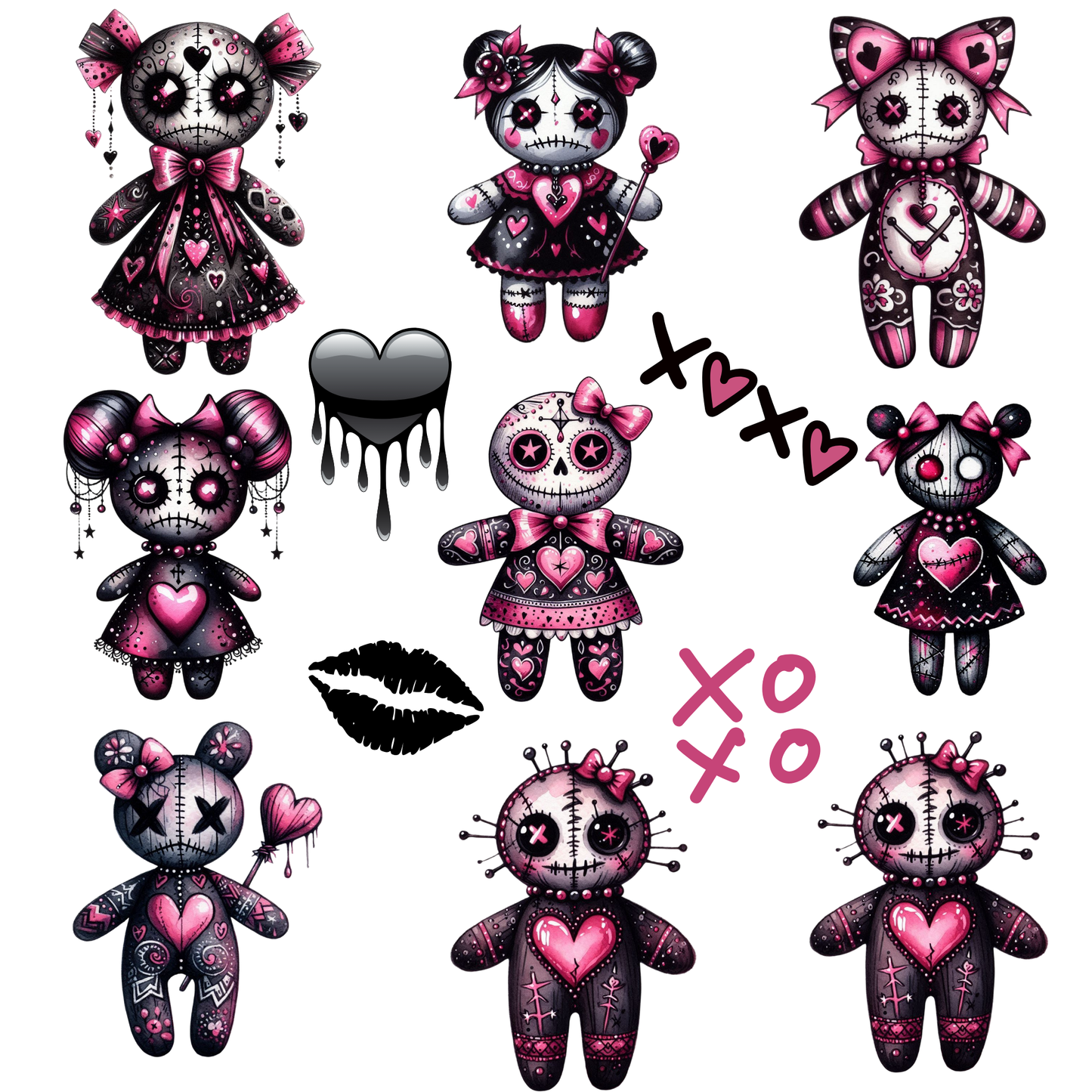 Pink Valentines Voodoo Dolls - UV DTF Decal sheets