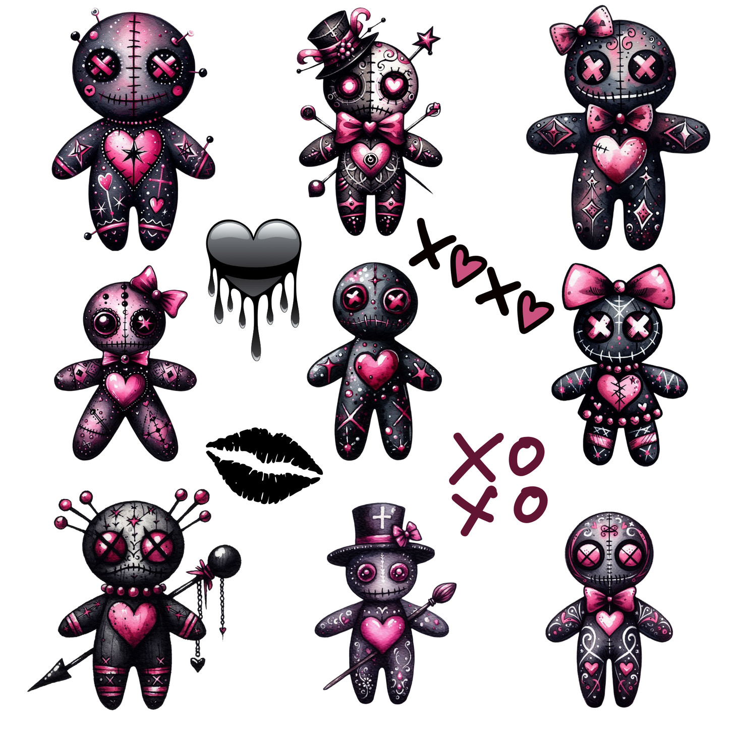 Pink Valentines Voodoo Dolls - UV DTF Decal sheets