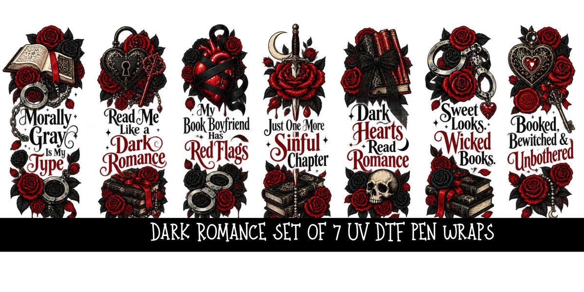 Dark Romance Bookmarks/Pen Wraps UV DTF Decal sheet- set of 7 Designs