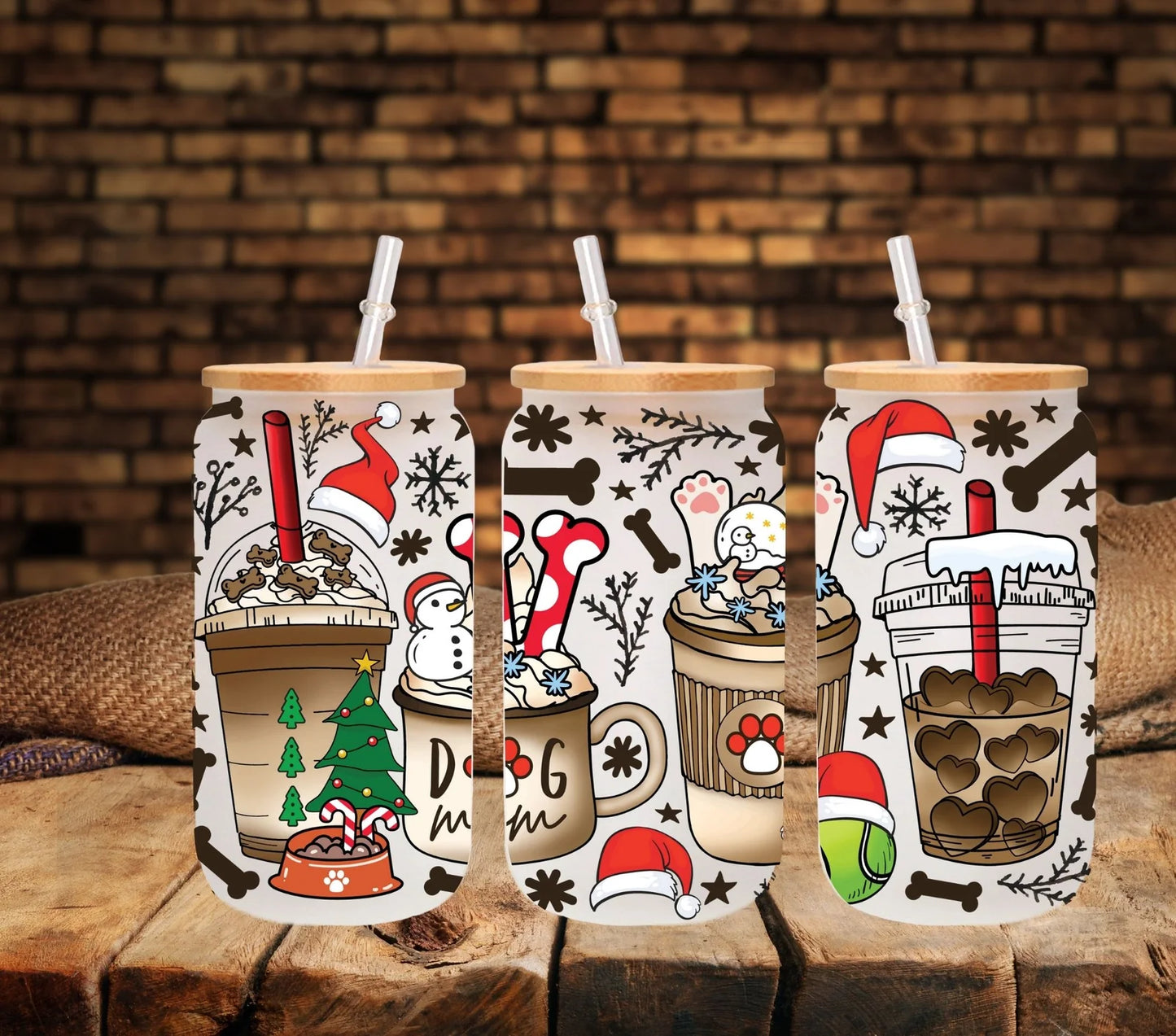 Dog Mom Christmas - UV DTF 16oz Libbey wrap