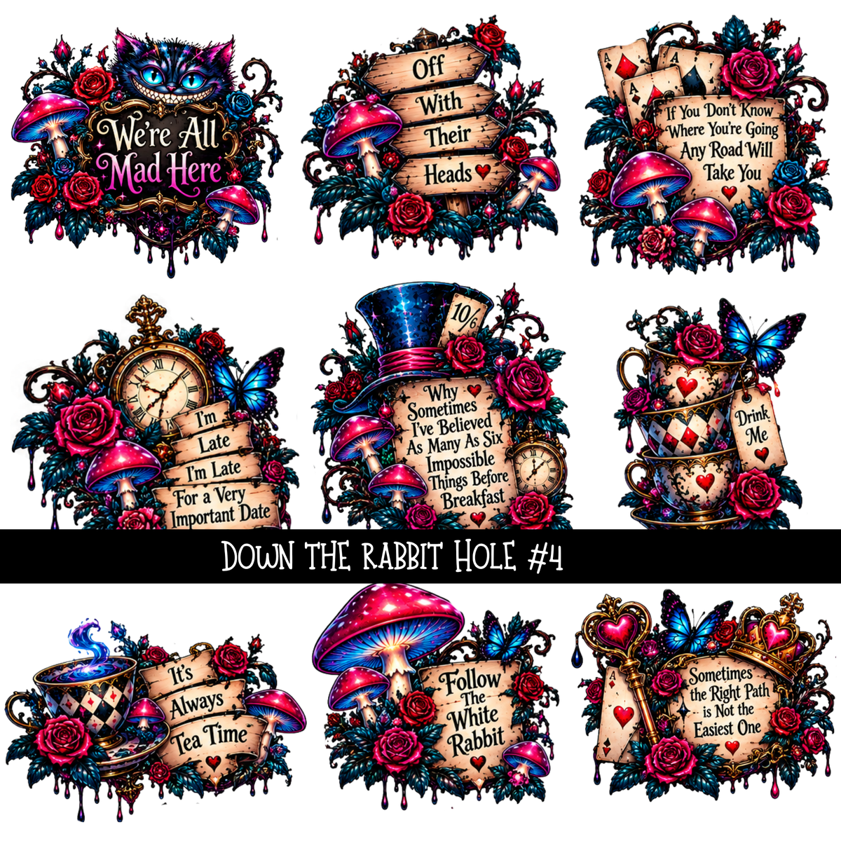 Down the Rabbit Hole torn pages - UV DTF Decal sheets 4 Designs available