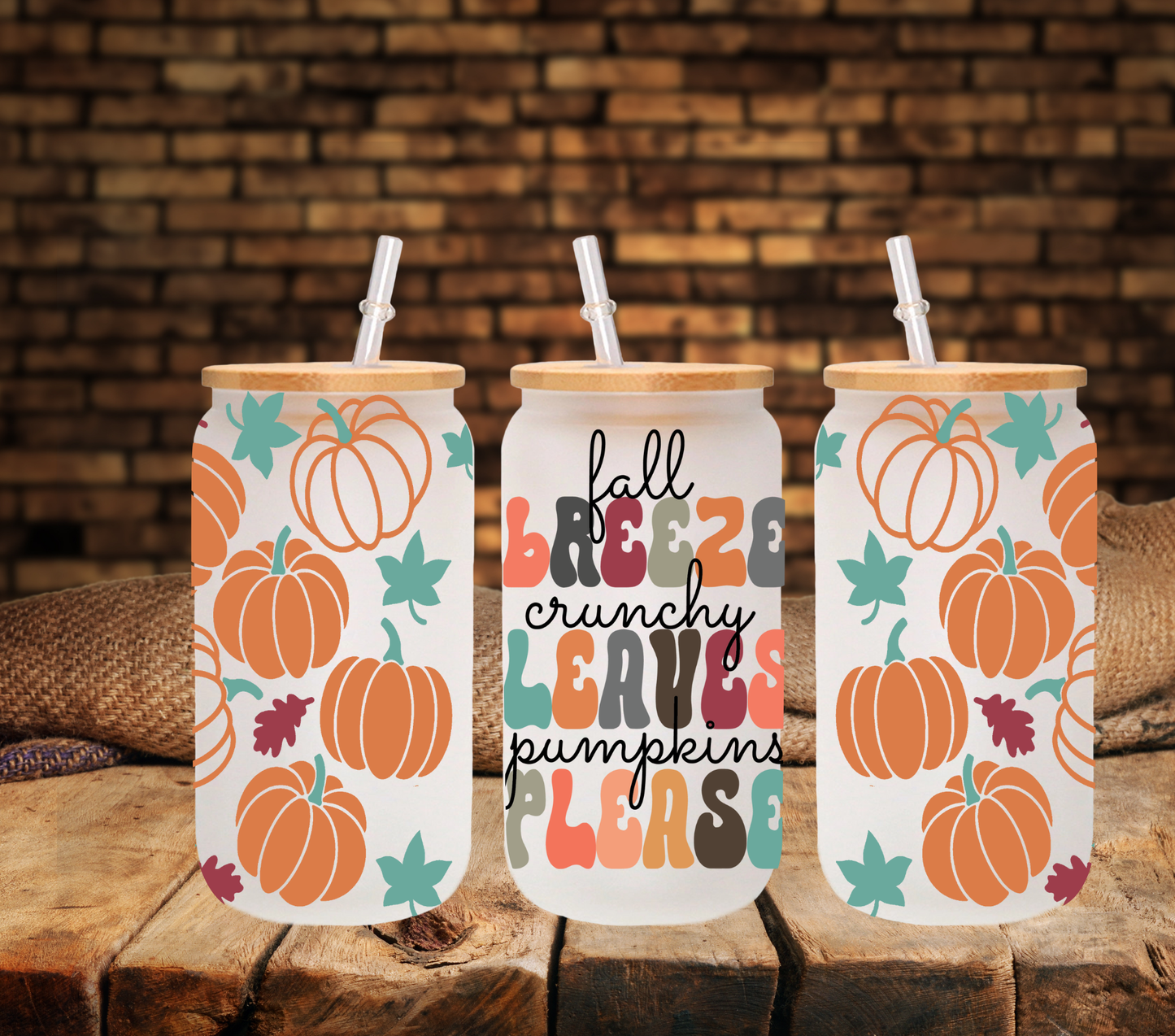 Fall breeze and Crunchy Leaves - UV DTF 16oz Libbey wrap