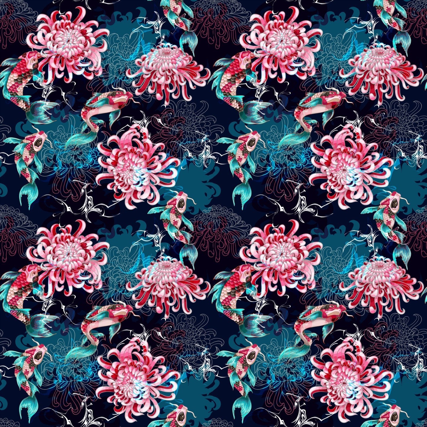 Fish And Flowers - Adhesive Vinyl 12x12 Sheets