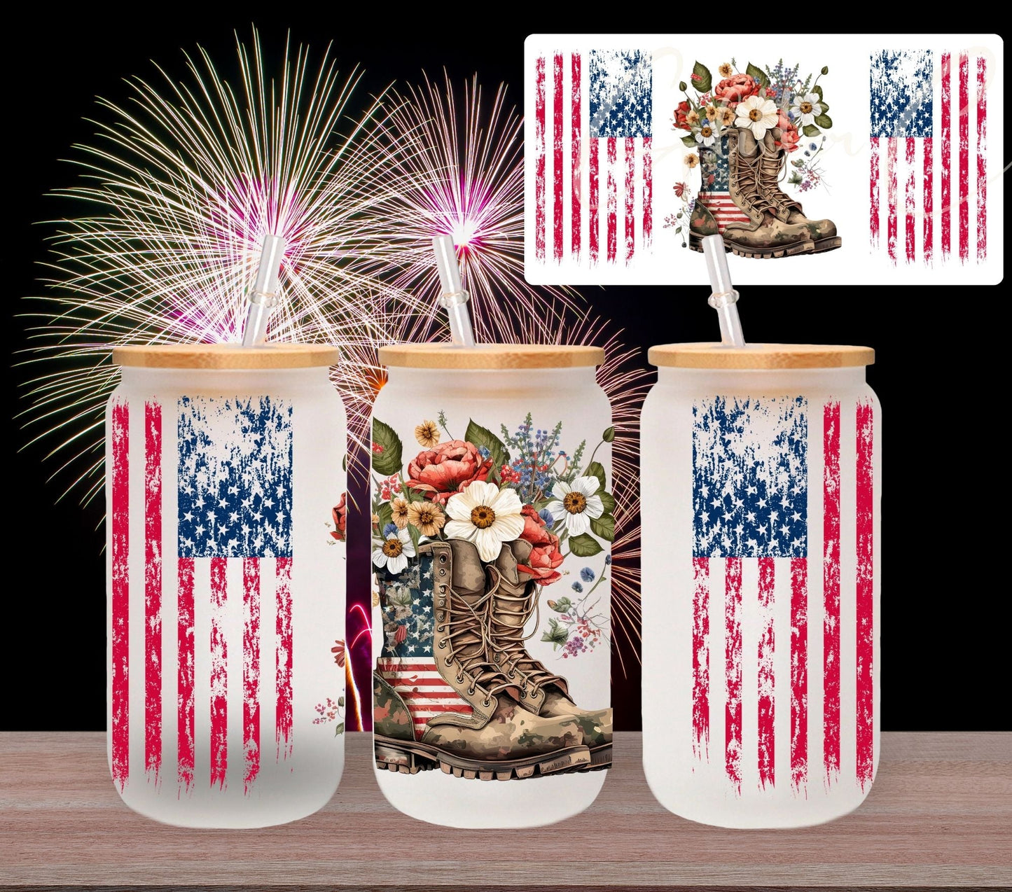 Flags and Boots - UV DTF 16oz Libbey wrap