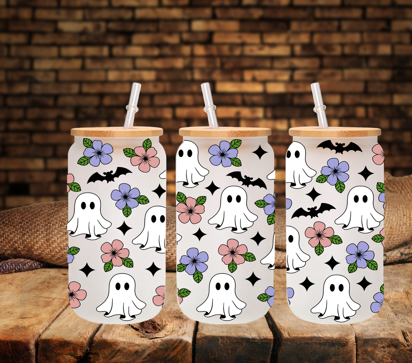 Floral Ghosts - UV DTF 16oz Libbey wrap