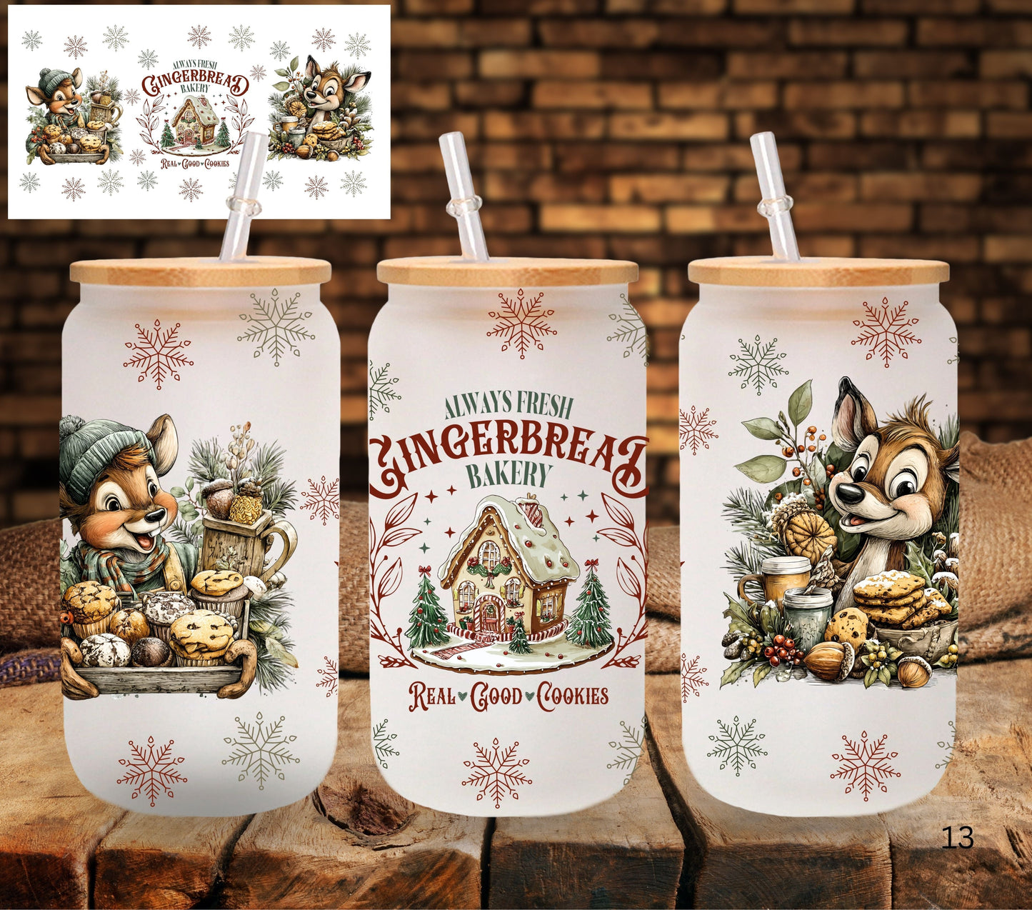Gingerbread Cafe UV DTF Libbey wrap