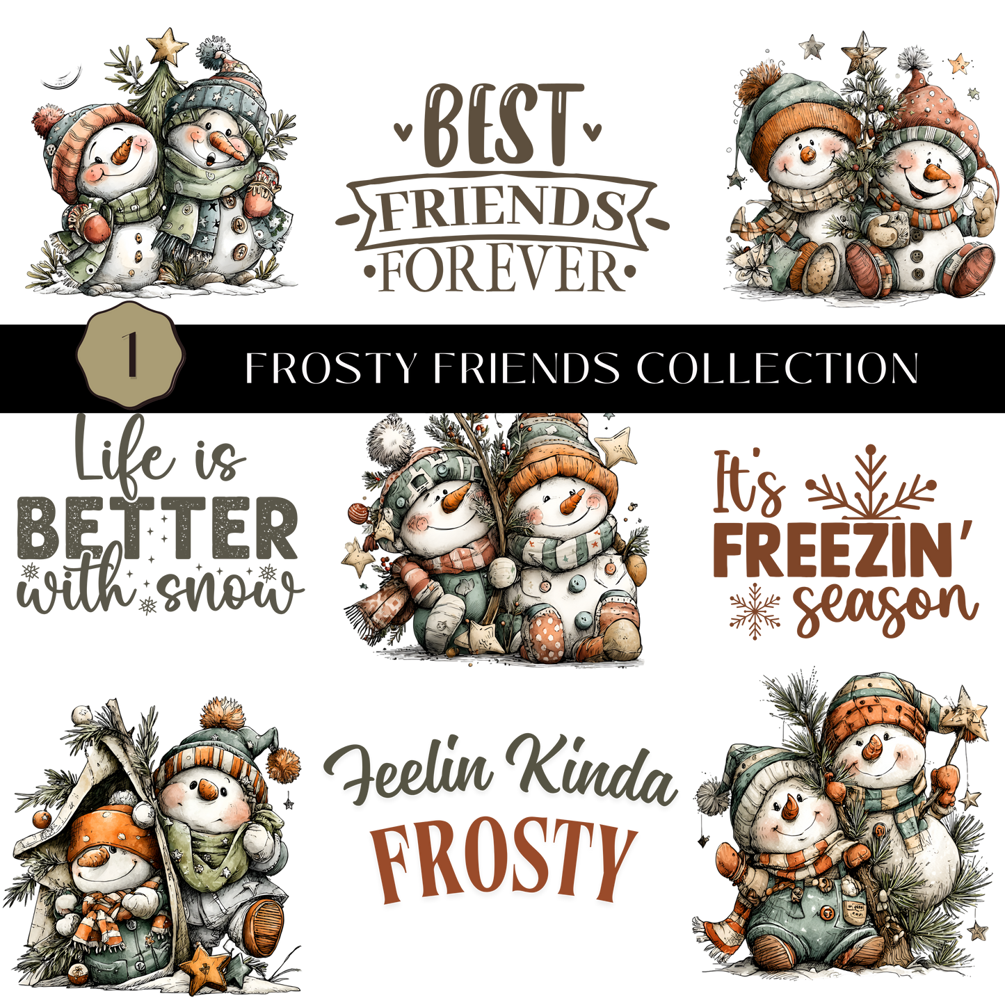 Frosty Friends Collection UV DTF Decal Sheets- 3 Designs