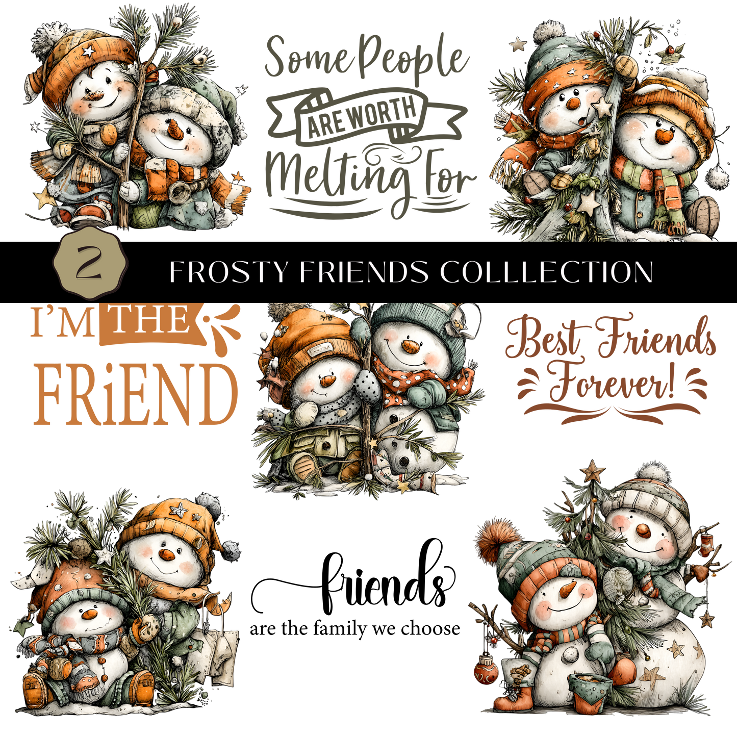 Frosty Friends Collection UV DTF Decal Sheets- 3 Designs