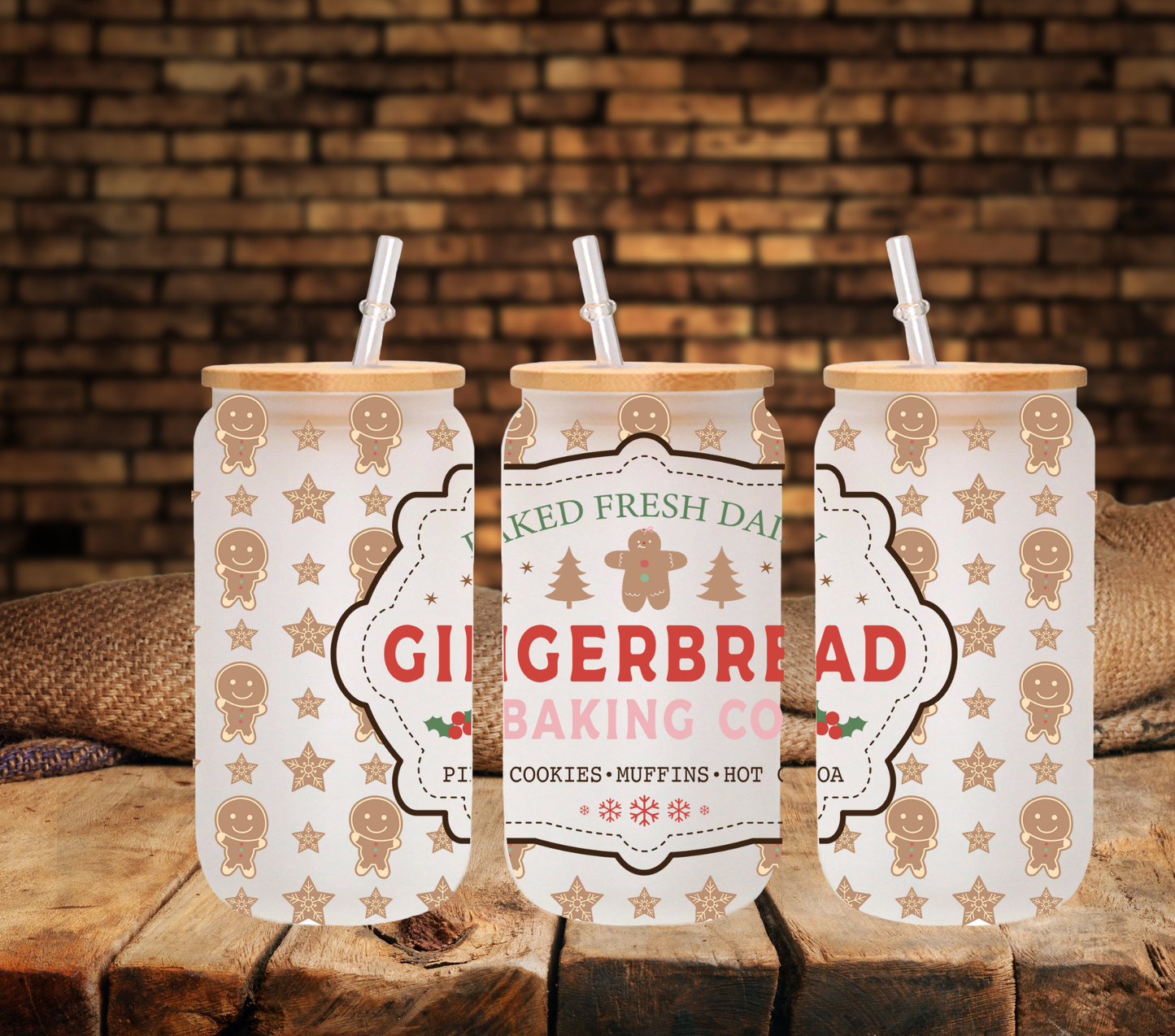Gingerbread Baking CO - UV DTF 16oz Libbey wrap