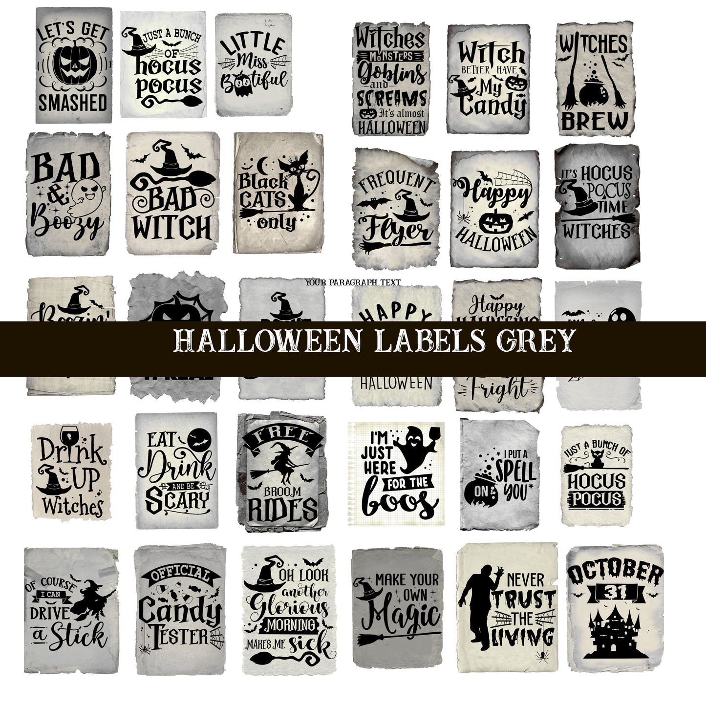 Halloween Labels grey UV DTF Decal sheet