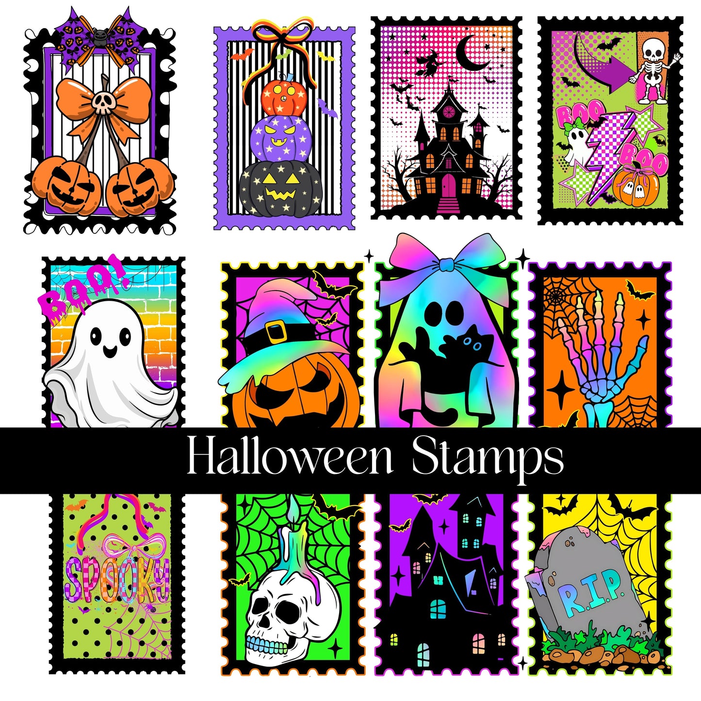 Halloween Stamps UV DTF Decal Sheets