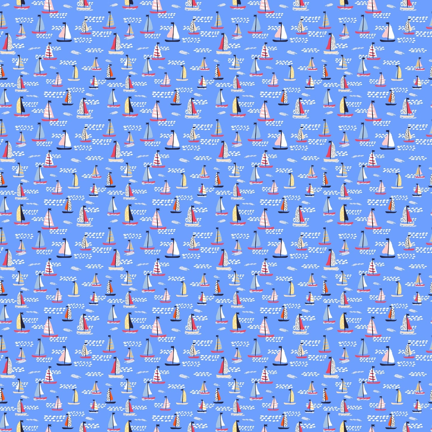 Hand Drawn Boats On Blue - Adhesive Vinyl 12x12 Sheet