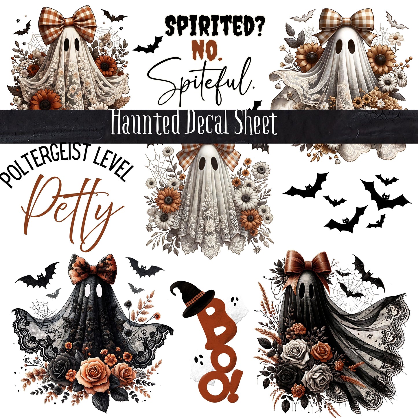 Haunted Collection Bats, ghosts and leopard UV DTF Decal Sheet 3 Designs