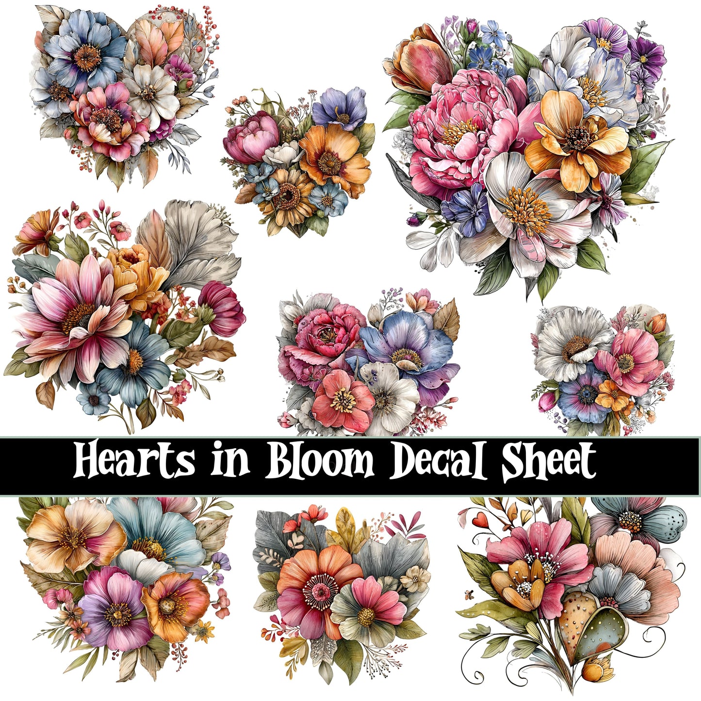Hearts in Bloom UV DTF Decal Sheets