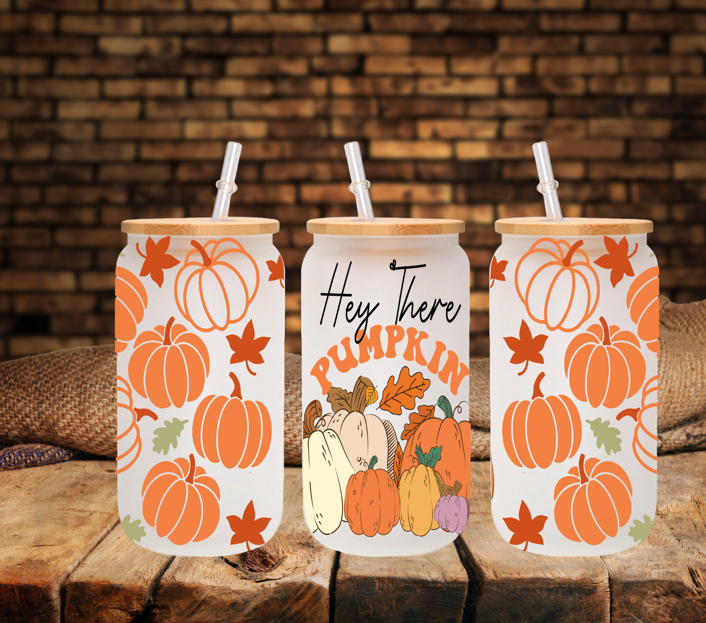 Hey there Pumpkin 16oz - UV DTF 16oz Libbey wrap