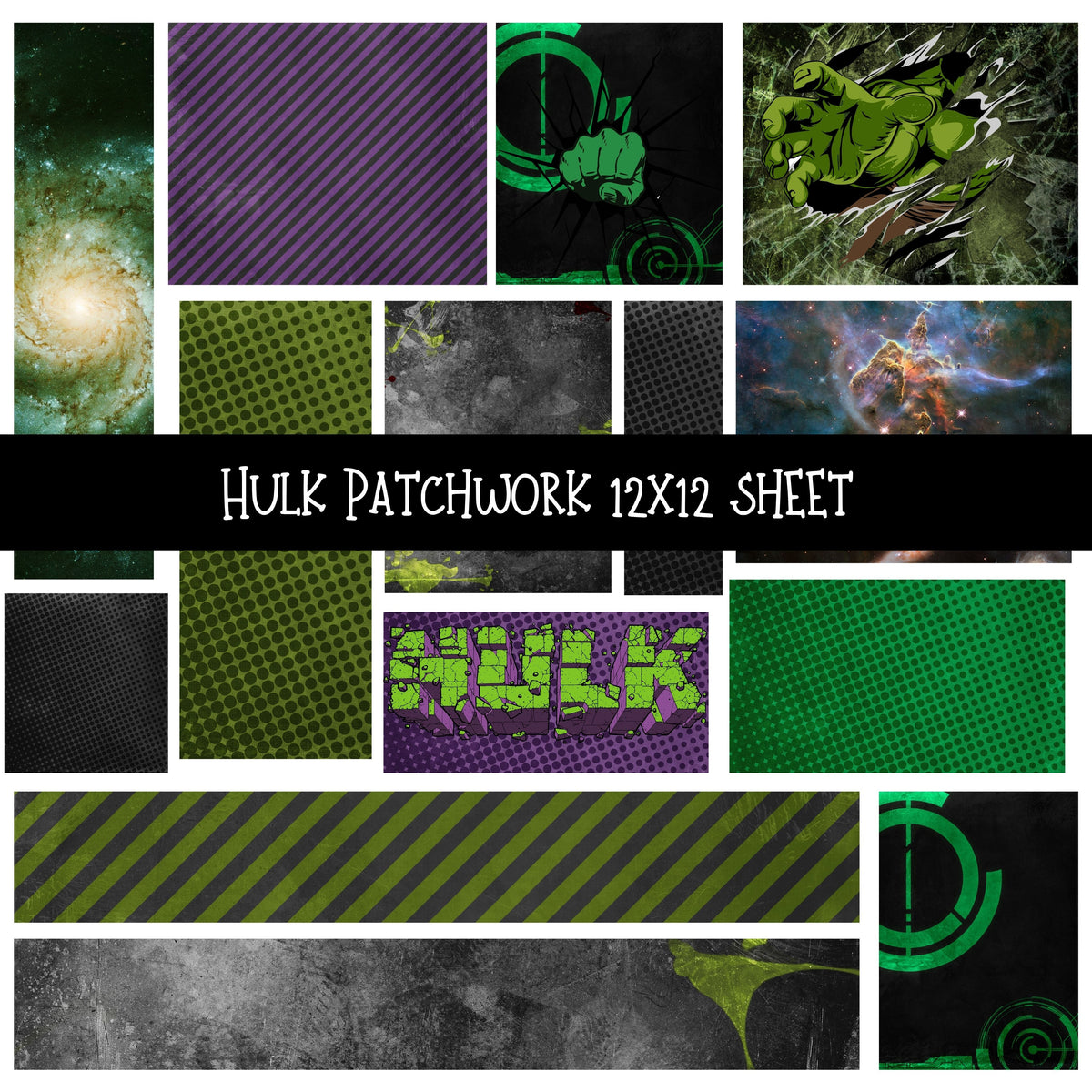 Hulk Patchwork precut vinyl sheet available in 12x12 or 6x6 sizes