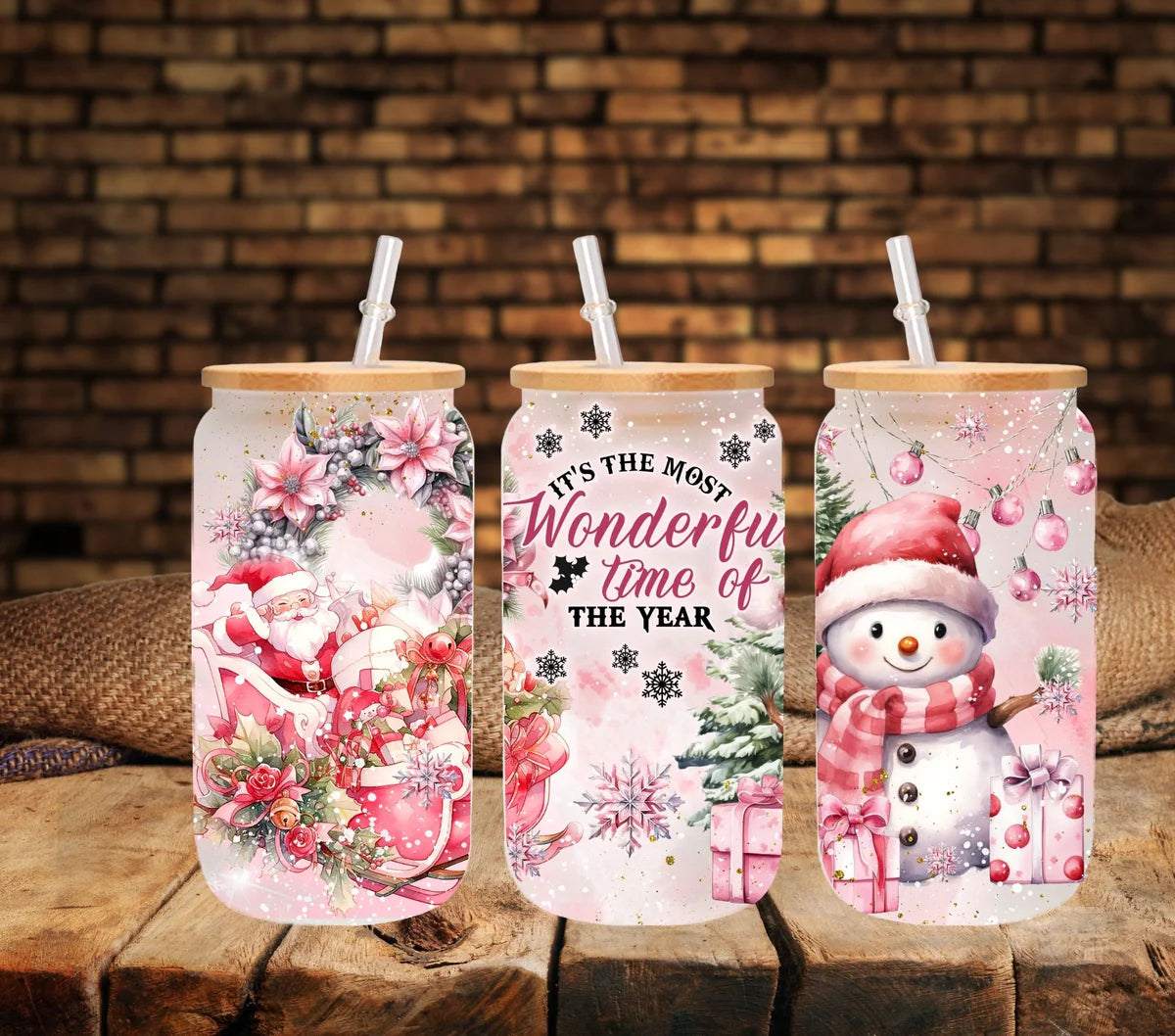 It's the most wonderful time Pink - UV DTF 16oz Libbey wrap