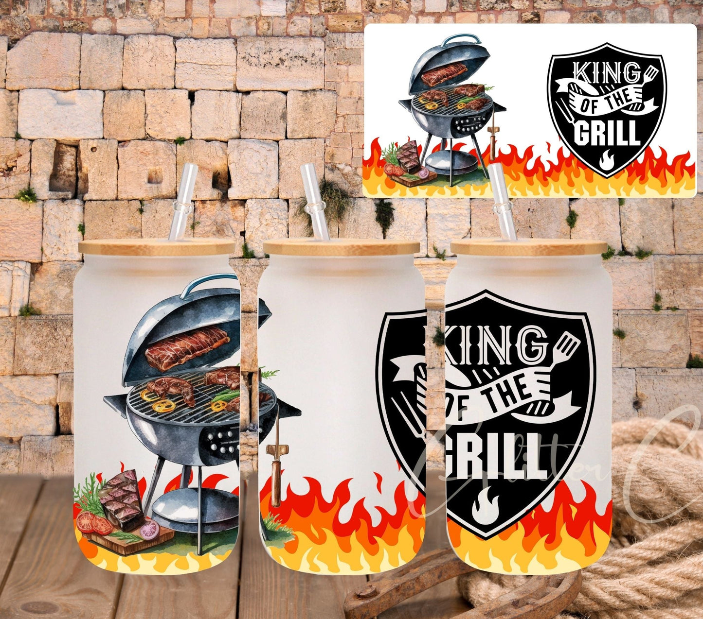 King of the Grill - UV DTF 16oz Libbey wrap