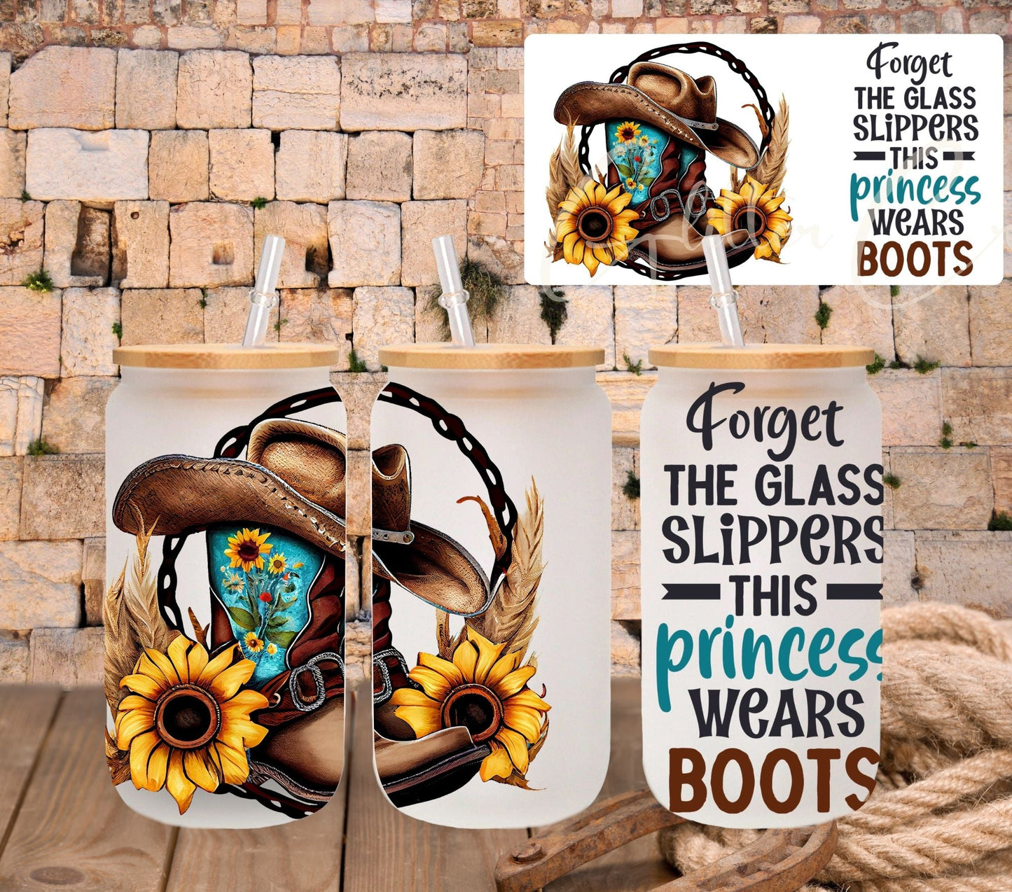 This princess wears boots - UV DTF 16oz Libbey wrap