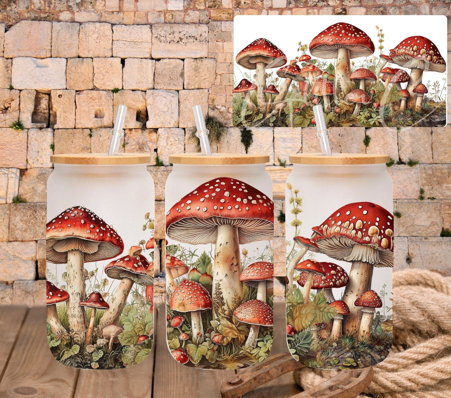 Mushrooms - UV DTF 16oz Libbey wrap