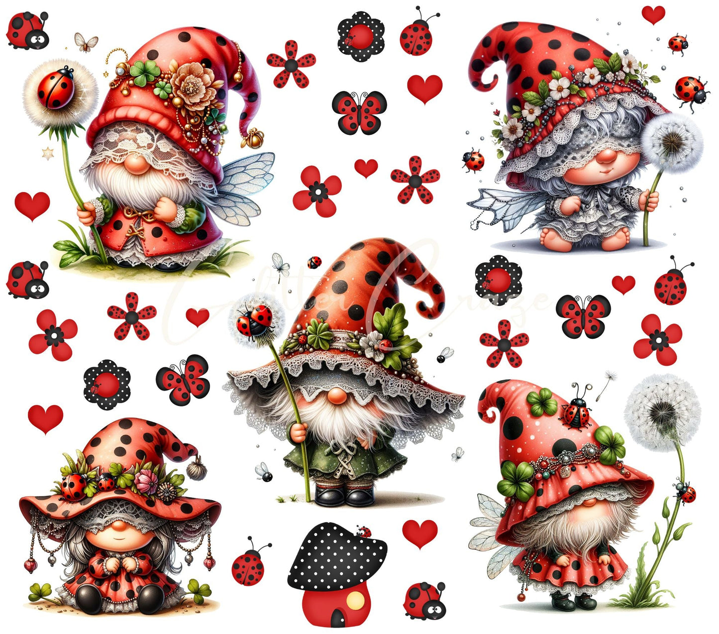 Ladybug Gnomes - UV DTF Decal sheets - 2 designs available