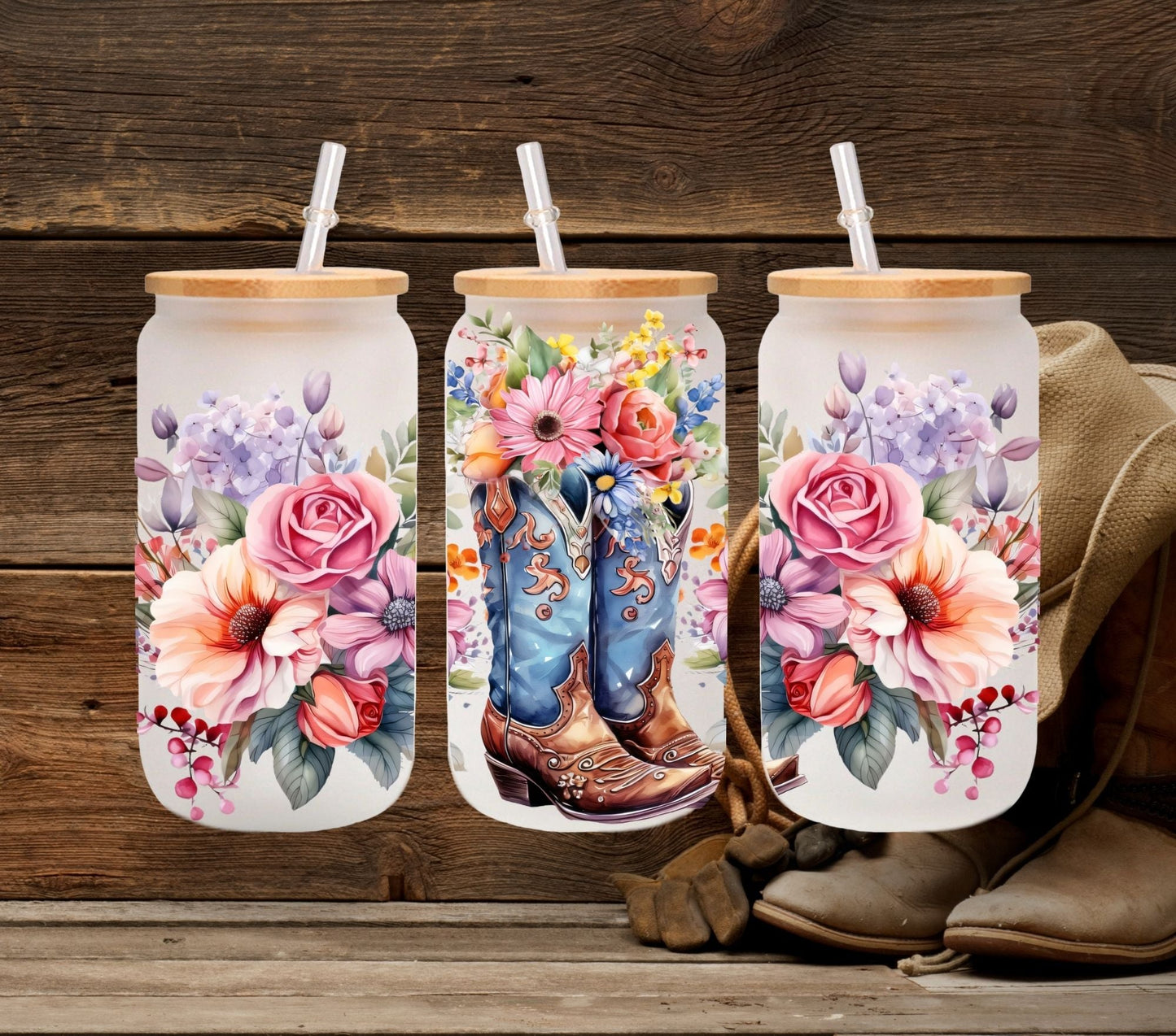 Western Floral UV DTF 16oz Libbey wrap