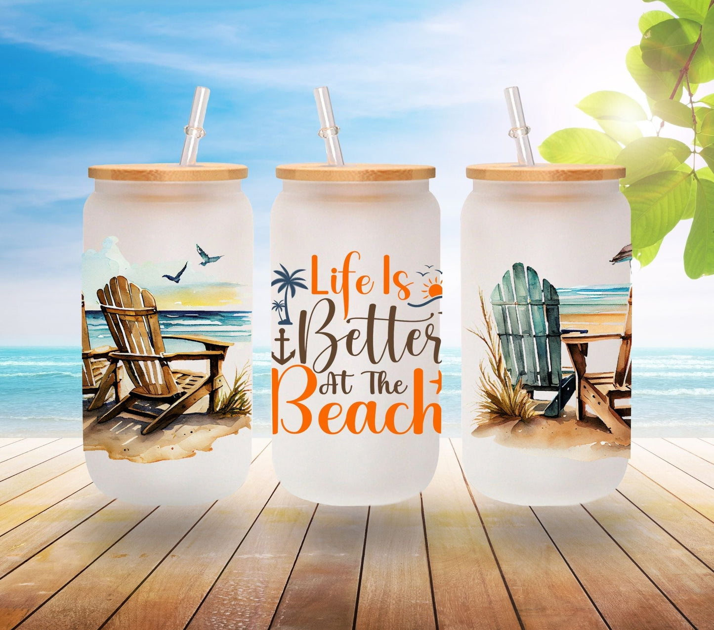 Life is Better at the Beach - UV DTF 16oz Libbey wrap