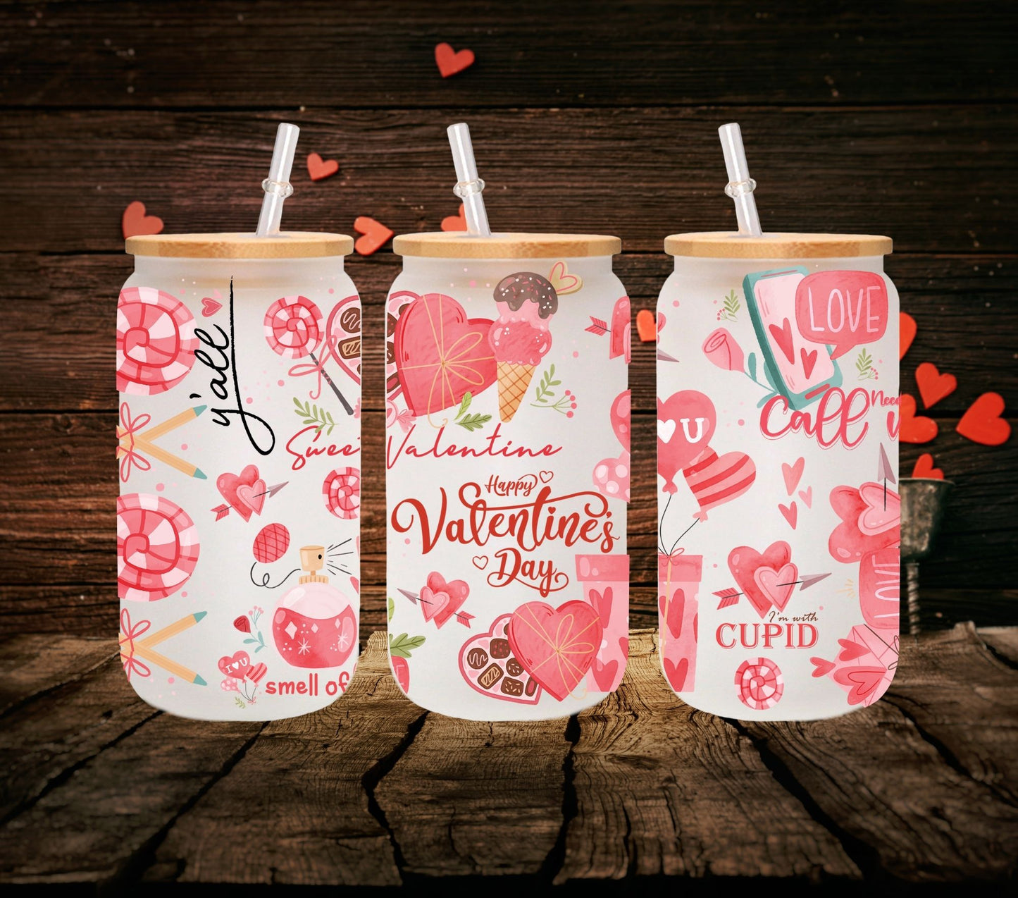 Valentine's Y'all- UV DTF 16oz Libbey wrap