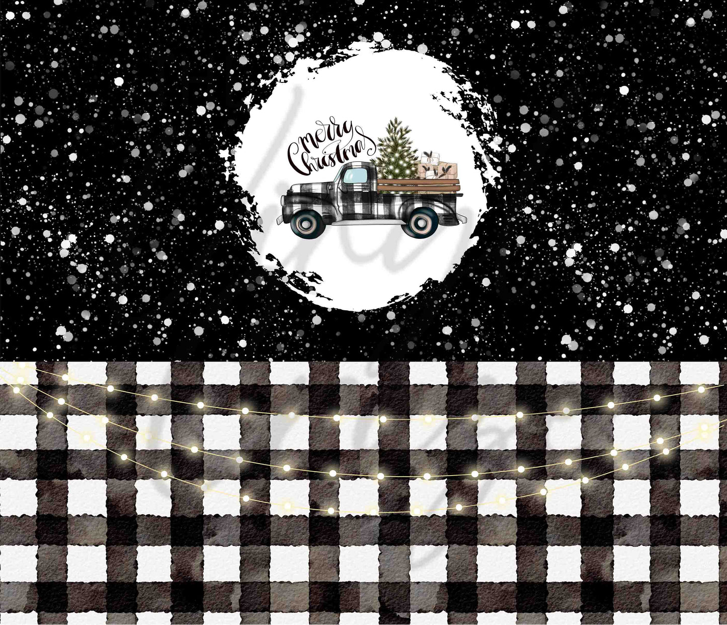 Merry Christmas Black & White Plaid - Adhesive Vinyl Wrap