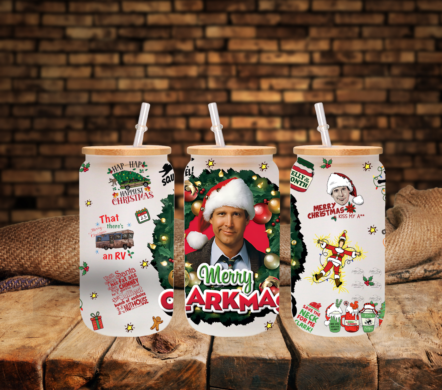 Merry Clarkmas - UV DTF 16oz Libbey wrap