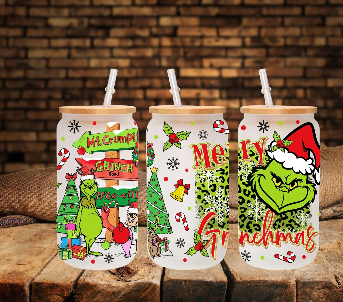 Merry Grinchmas - UV DTF 16oz Libbey wrap