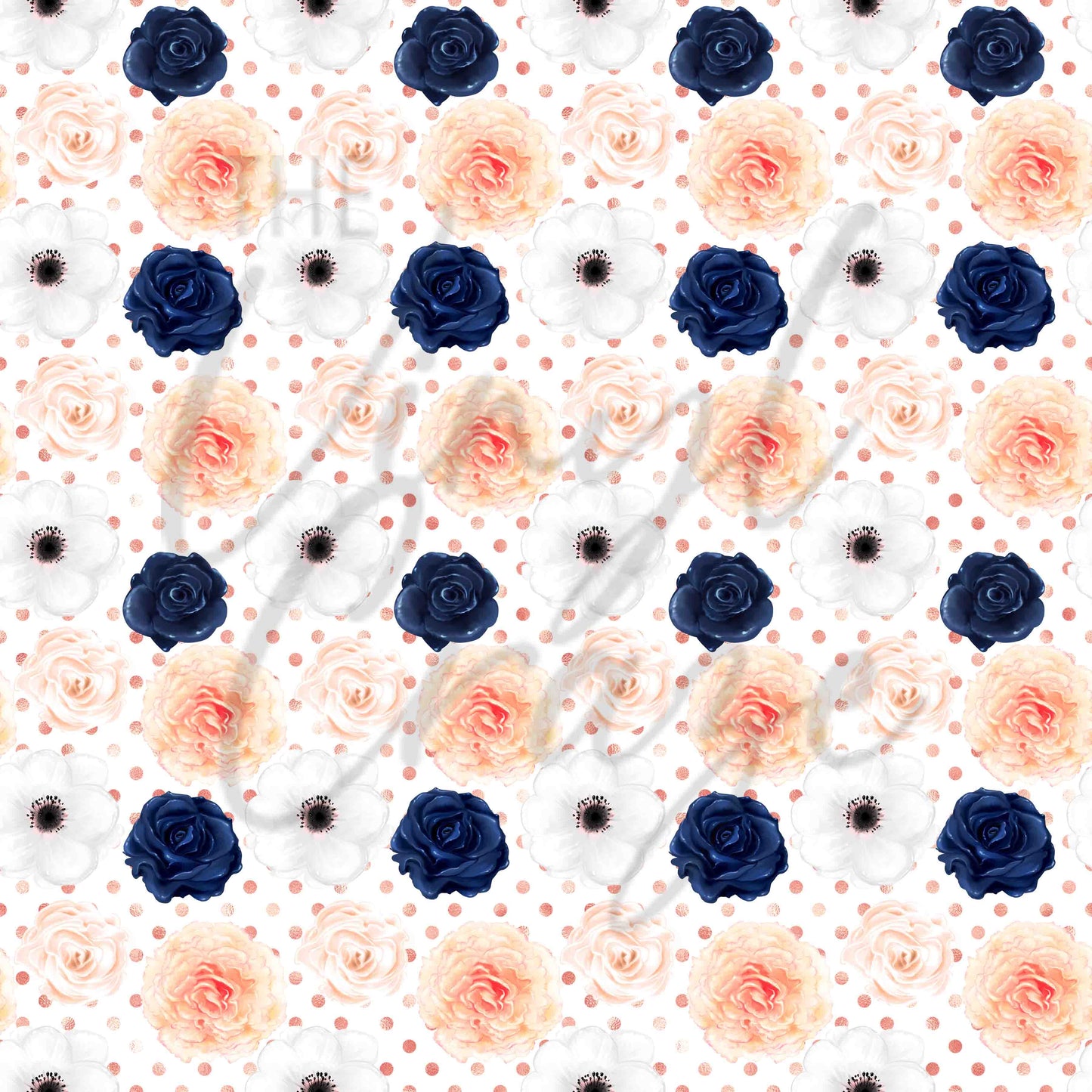 Navy Blue, Pink and Peach Florals - Adhesive Vinyl Sheets
