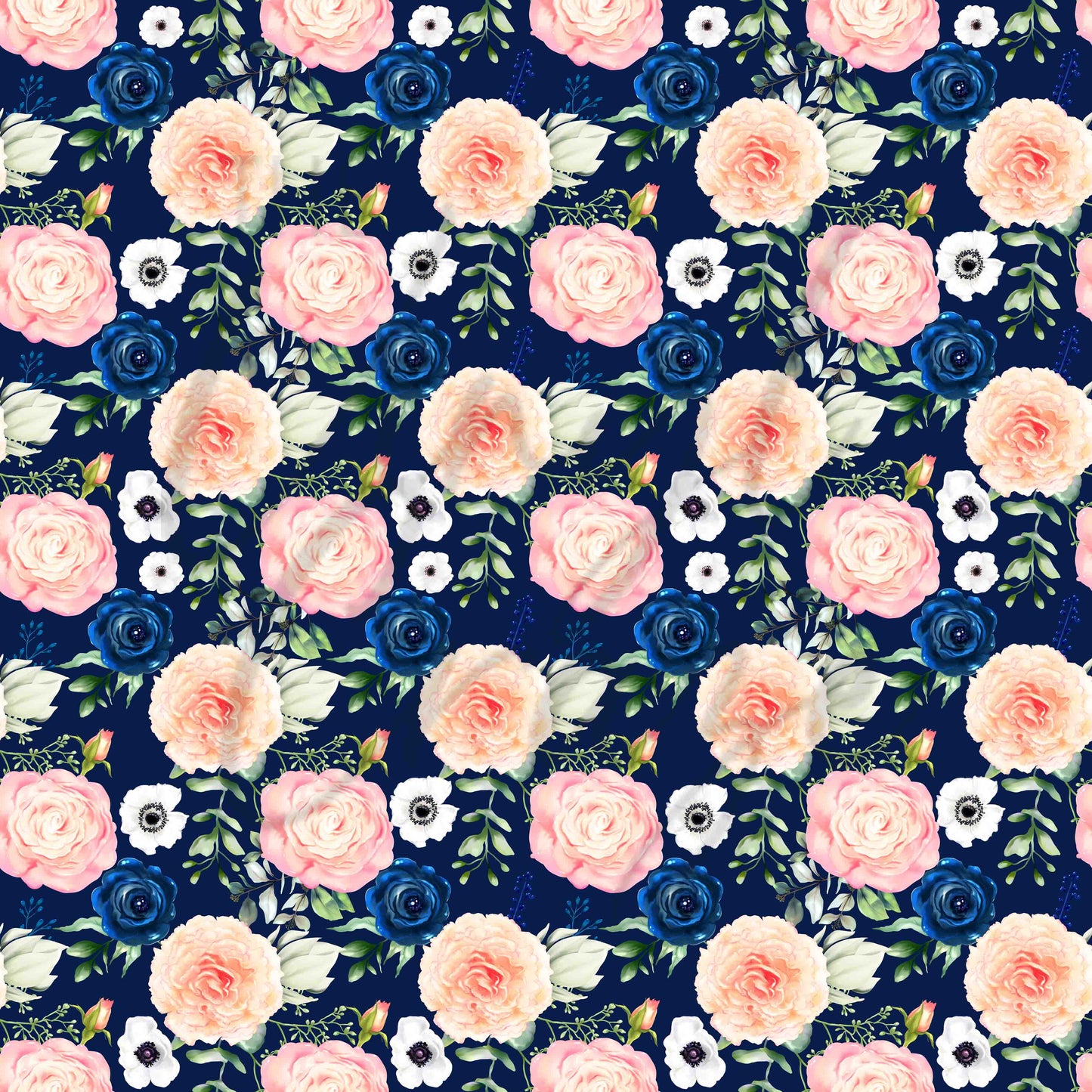 Navy Blue, Pink and Peach Florals - Adhesive Vinyl Sheets