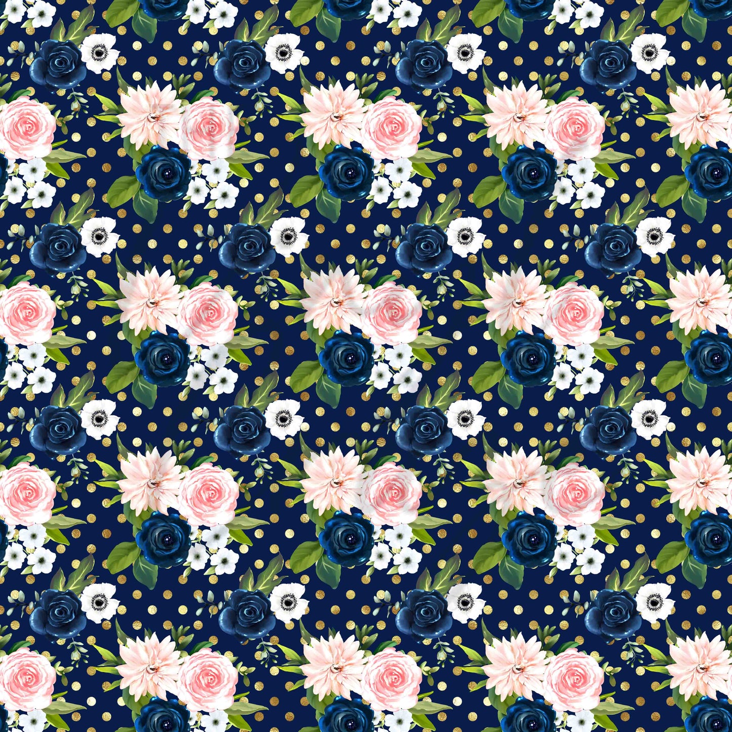 Navy Blue, Pink and Peach Florals - Adhesive Vinyl Sheets