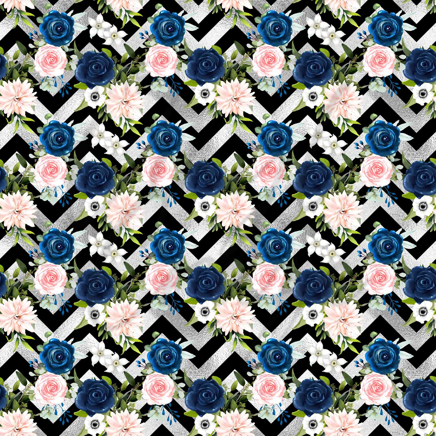 Navy Blue, Pink and Peach Florals - Adhesive Vinyl Sheets
